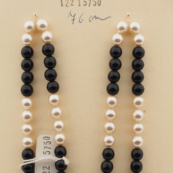 Vintage Czech necklace element glasses holder black pearl glass beads 30"