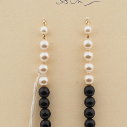Vintage Czech necklace element black pearl glass beads 15"