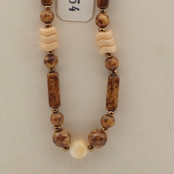 Vintage Czech necklace beige brown marble glass beads 