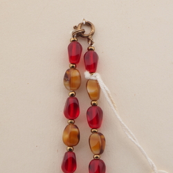 Vintage Czech necklace brown satin marble red glass beads 
