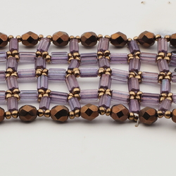 Vintage Czech necklace element sample purple bronze glass beads