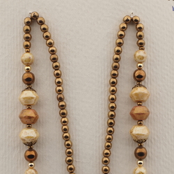 Vintage Czech necklace beige brown marble bronze glass beads 27"