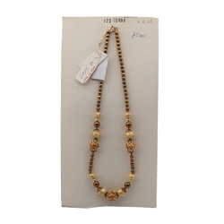 Vintage Czech necklace beige brown marble bronze glass beads 18"