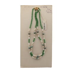 Vintage Czech 2 strand necklace green white lustre marble glass beads 