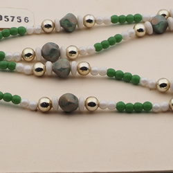 Vintage Czech 2 strand necklace green white lustre marble glass beads 