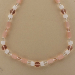 Vintage Czech necklace pink satin atlas opaline clear glass beads