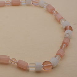 Vintage Czech necklace pink satin atlas opaline clear glass beads