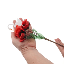 Czech lampwork glass bead red poppy flowers and white swan stem ornament