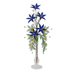 Czech lampwork glass bead blue white daisy flowers vase ornament