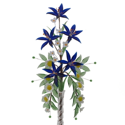 Czech lampwork glass bead blue white daisy flowers vase ornament