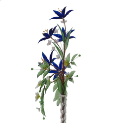 Czech lampwork glass bead blue white daisy flowers vase ornament