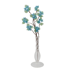 Czech lampwork glass bead blue forget me not flowers stem ornament