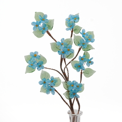 Czech lampwork glass bead blue forget me not flowers stem ornament