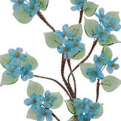 Czech lampwork glass bead blue forget me not flowers stem ornament