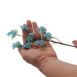 Czech lampwork glass bead blue forget me not flowers stem ornament