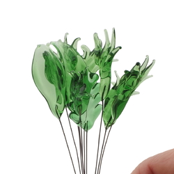 Lot (10) Czech lampwork glass green flower leaf headpin glass beads