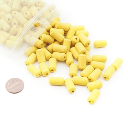 Lot (130) vintage yellow dyed natural beech wood bugle beads Schowanek 16mm