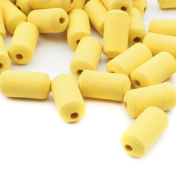 Lot (130) vintage yellow dyed natural beech wood bugle beads Schowanek 16mm
