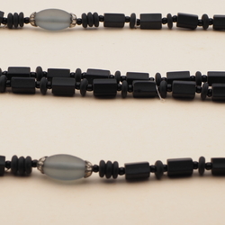 Vintage Czech necklace matte black aqua glass beads