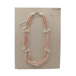 Vintage Czech 3 strand necklace pink satin atlas clear pearl glass beads 18"