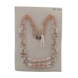 Vintage Czech 3 strand necklace pink frost satin atlas glass beads 