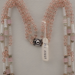 Vintage Czech 3 strand necklace pink frost satin atlas glass beads 