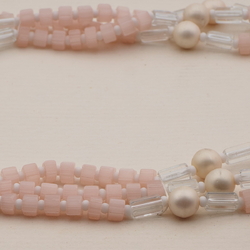 Vintage Czech 3 strand necklace pink satin atlas clear pearl glass beads 18"