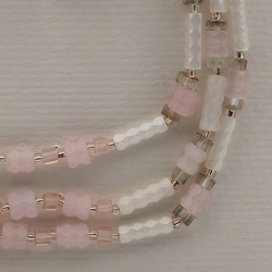 Vintage Czech 3 strand necklace pink frost satin atlas glass beads 