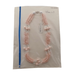 Vintage Czech 3 strand necklace pink satin atlas clear pearl glass beads 