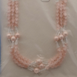 Vintage Czech 3 strand necklace pink satin atlas clear pearl glass beads 