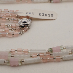 Vintage Czech 3 strand necklace pink frost satin atlas glass beads 