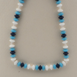 Vintage Czech necklace white blue rondelle glass beads