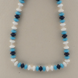 Vintage Czech necklace white blue rondelle glass beads