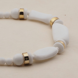 Vintage Czech necklace white round rectange twist glass beads
