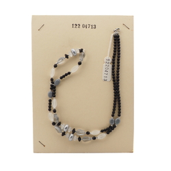 Vintage Czech necklace black frost silvered glass beads 28"