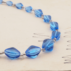 Czech vintage necklace sapphire blue bicone glass beads