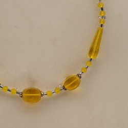 Czech vintage necklace golden amber English cut oval square teardrop glass beads