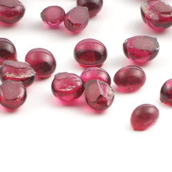 Lot (37) 19th century Czech antique cranberry pink glass cabochon drops 3-5mm