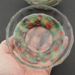 Rare intaglio rose floral cherub glass bowl set designed by Adolf Beckert for Heinrich Hoffmann 19