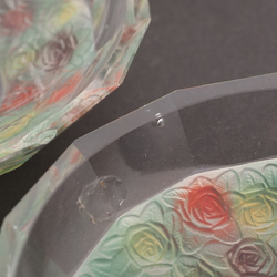 Rare intaglio rose floral cherub glass bowl set designed by Adolf Beckert for Heinrich Hoffmann 19