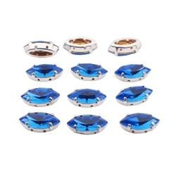 Sapphire Blue sew on silver plate Navettes 15 x 7 mm wholesale lot 144 pcs marquise faceted rhinestones Preciosa fancy stones