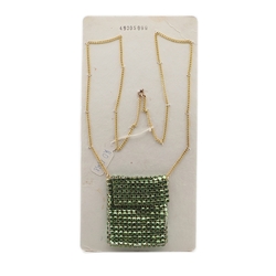 Clutch Purse Pendant Necklace Sample card Deco Geometric Czech vintage Green rhinestone jewelry