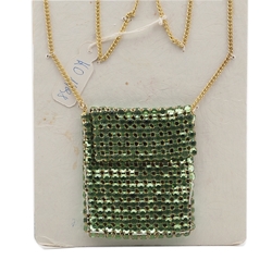 Clutch Purse Pendant Necklace Sample card Deco Geometric Czech vintage Green rhinestone jewelry