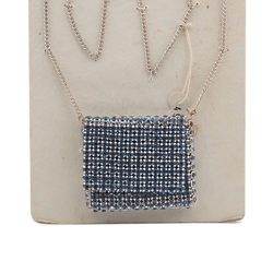 Clutch Purse Pendant Necklace Sample card Deco Geometric Czech vintage Blue rhinestone jewelry