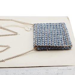 Clutch Purse Pendant Necklace Sample card Deco Geometric Czech vintage Blue rhinestone jewelry