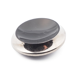 Extra large Czech vintage silver lustre rimmed black glass button 40mm