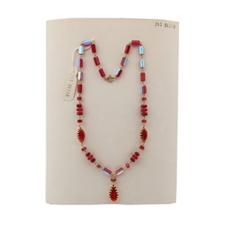 Vintage Czech wired necklace vitrail red glass beads rhinestone pendant findings