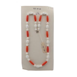 Vintage Czech necklace white orange red satin glass beads 