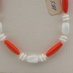 Vintage Czech necklace white orange red satin glass beads 