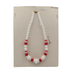 Vintage Czech necklace white red round rondelle glass beads 